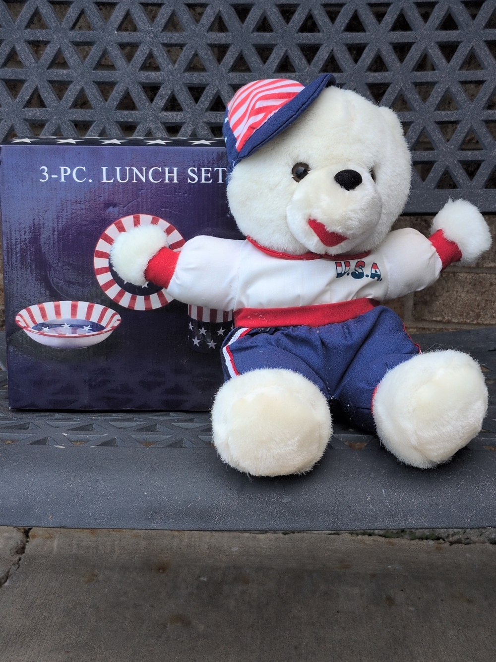 Patriotic Plush Teddy Bear - White and Blue Kids Toy
